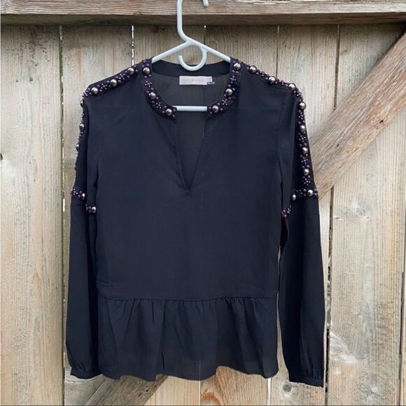 EUC Tory Burch Beaded 100% Silk Peplum Mezair Tunic Top Size XS - Picture 3 of 10